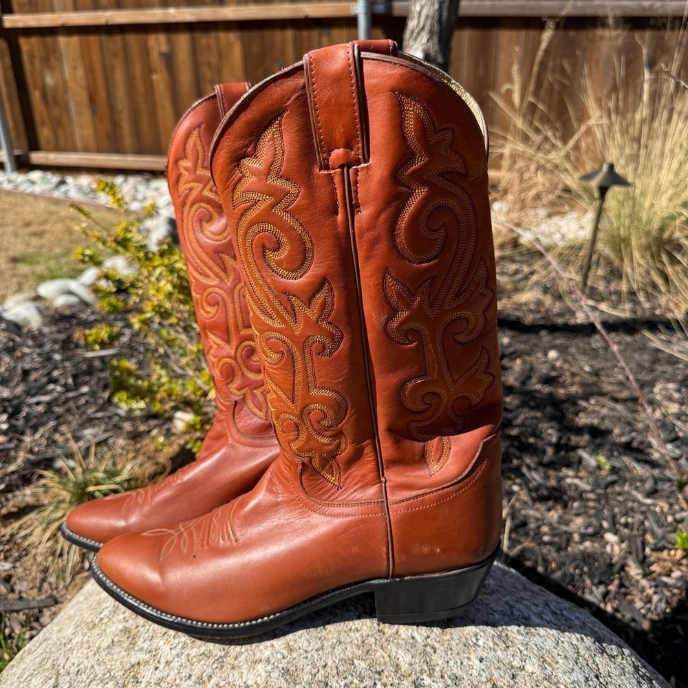 Justin Boots Men's Western Cowboy Boots Brown Pull-On Embroidered Snip Toe 9.5D - Picture 5 of 12